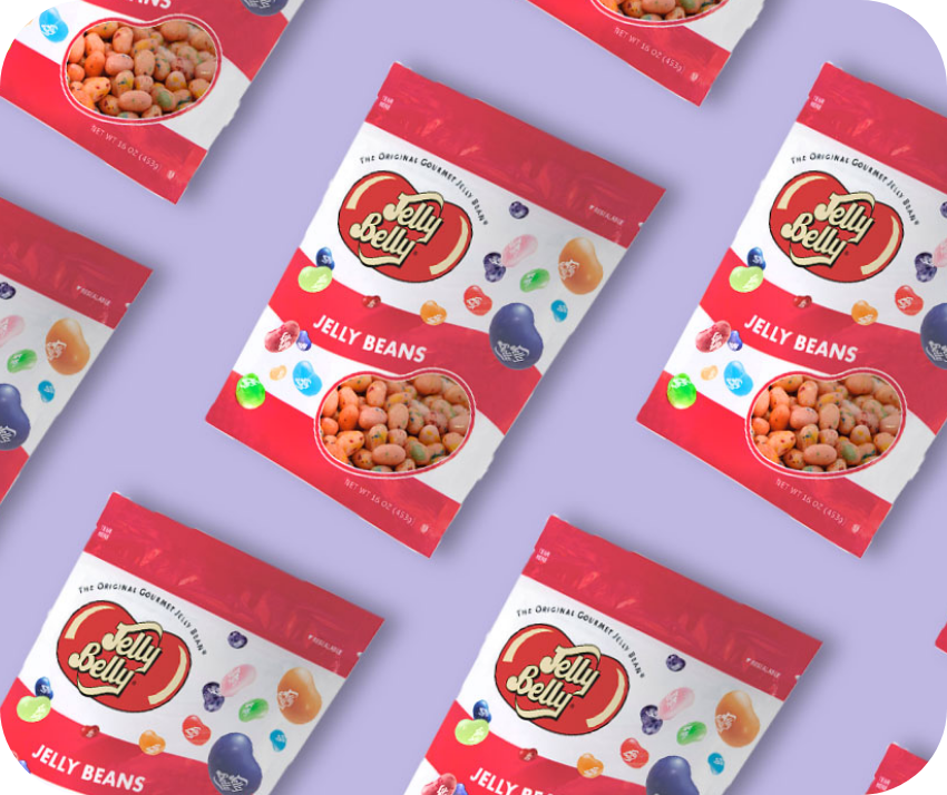 jelly belly bags flat lay
